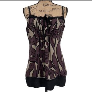 BCBGMaxazria 100% Silk Floral Camisole Tank Top Purple Black Small